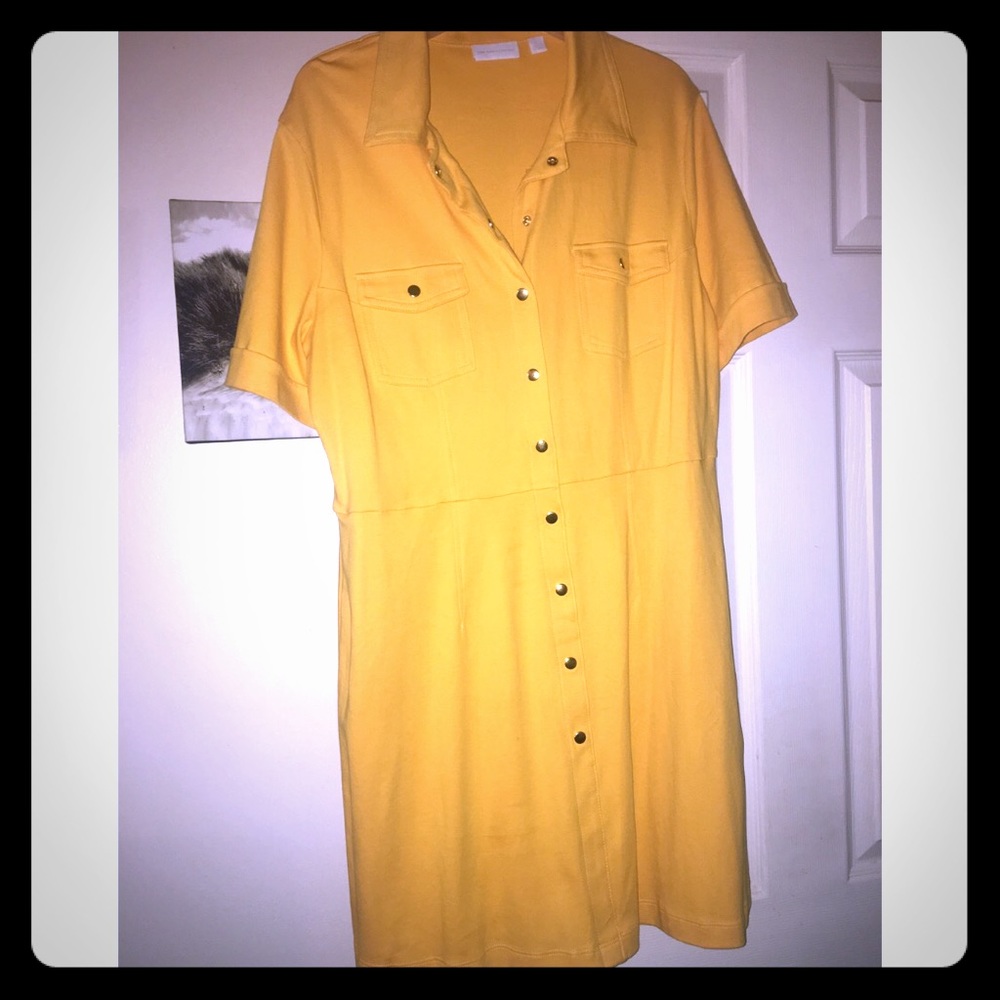 New York & Company Yellow Collar Shirt Dress